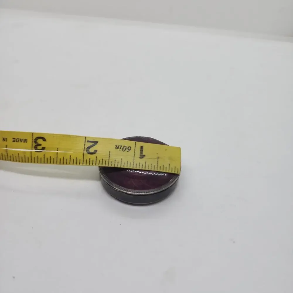 Vintage Elgin American Sterling Silver Guilloche Compact Purple Enamel Monogram